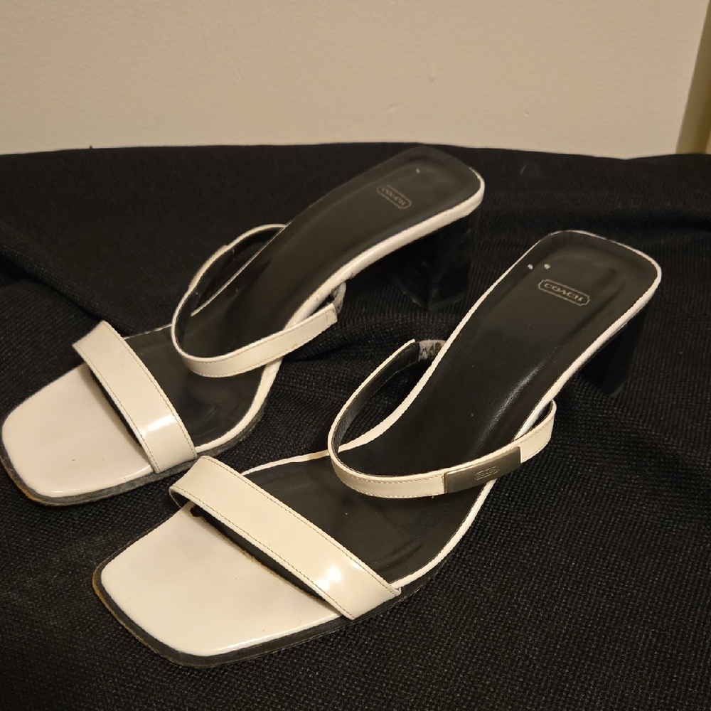 Coach White Low Heel Simple Strap Slip Ons